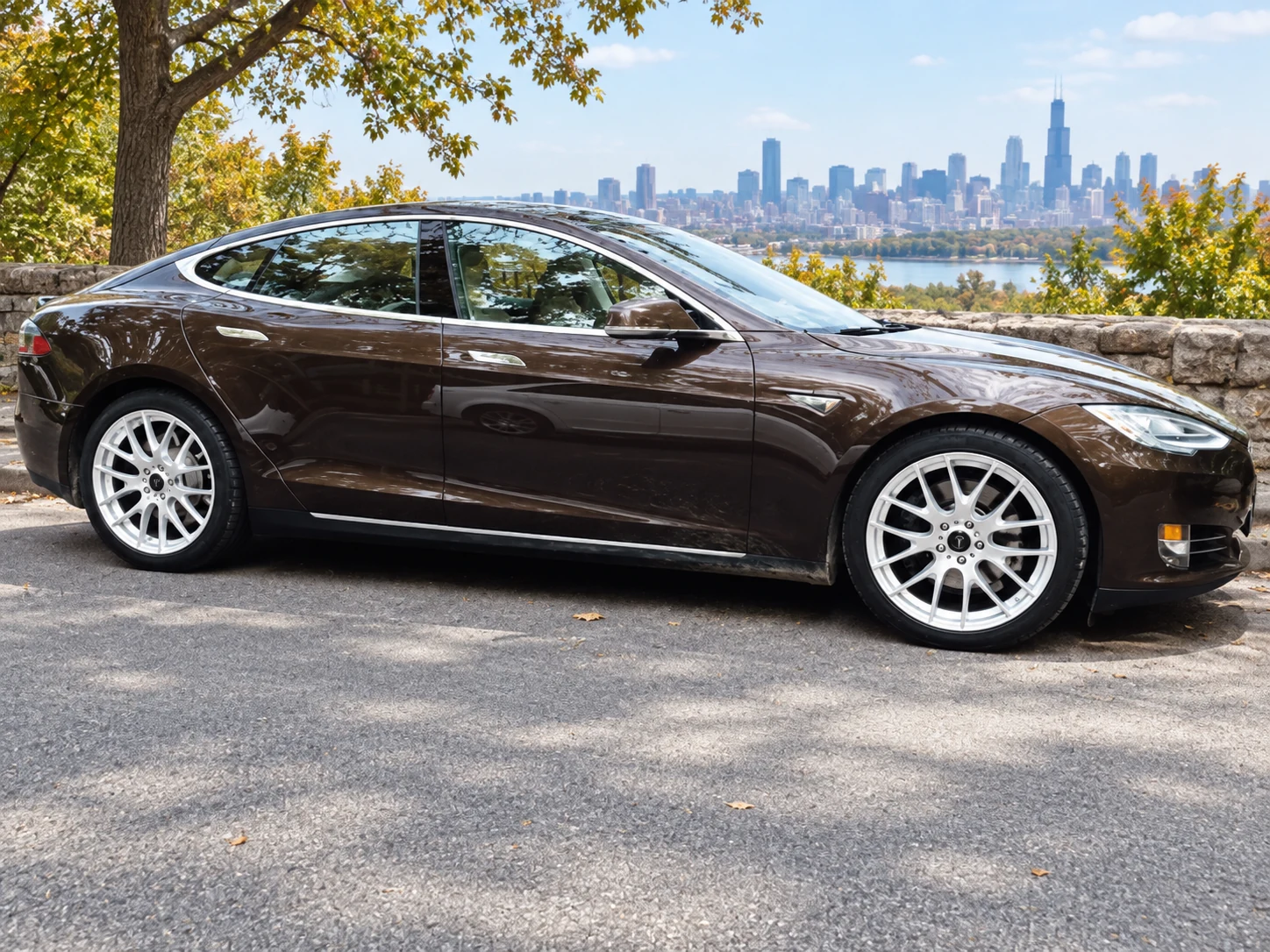 AI-generated view of a 2012 Tesla Model S P85 with Avarus AV8 wheels