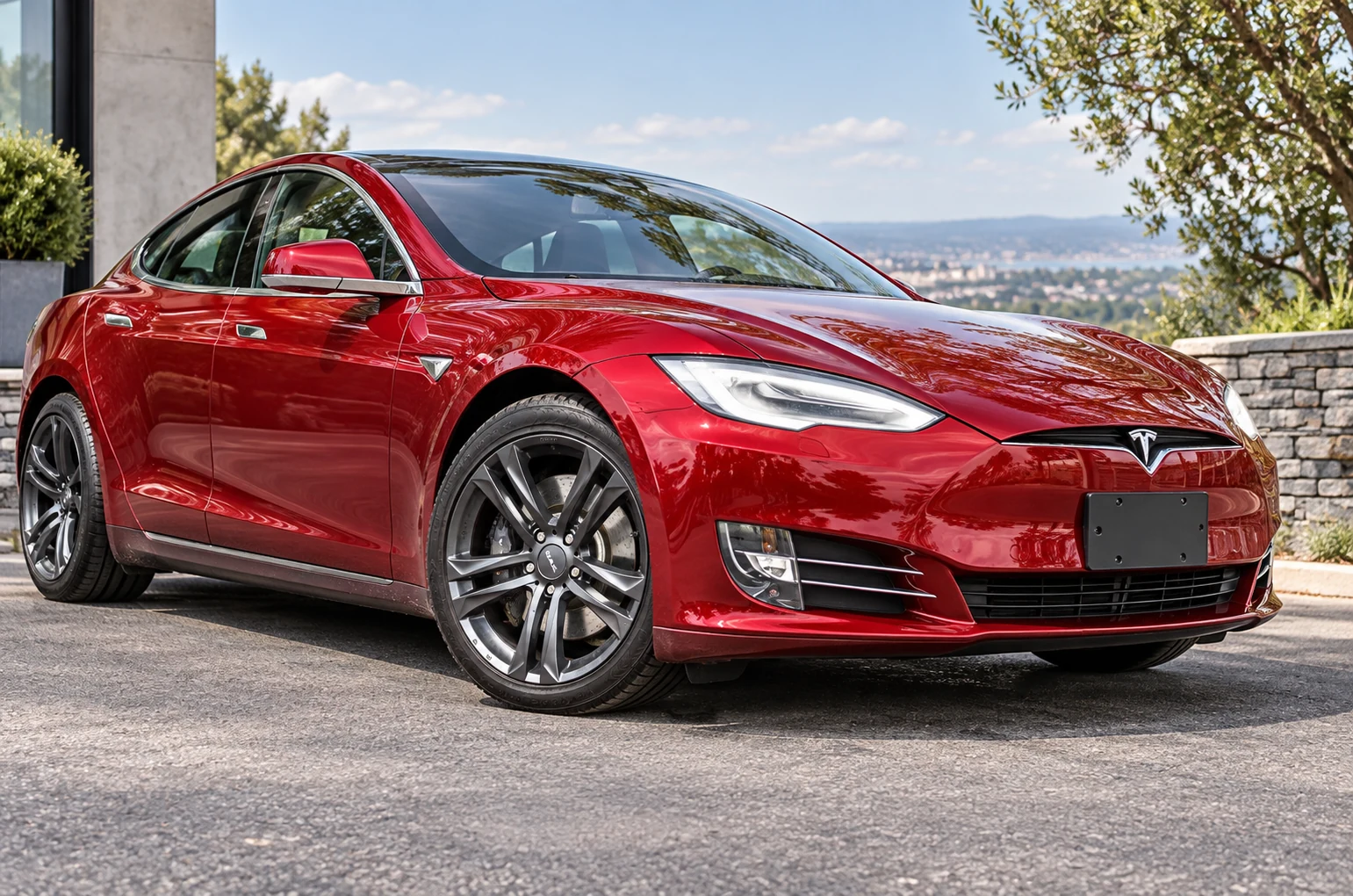 AI-generated view of a 2013 Tesla Model S 60 with TSW Nürburgring wheels