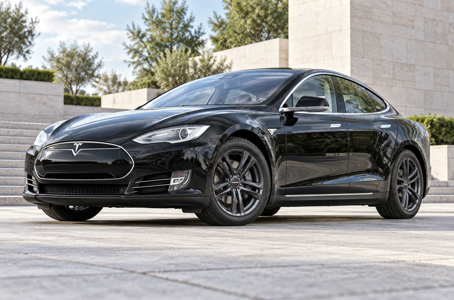AI-generated view of a 2013 Tesla Model S P85 with MAK Bimmer Black wheels