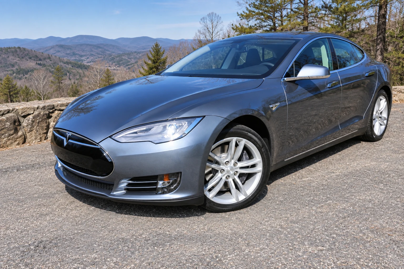 AI-generated view of a 2013 Tesla Model S P85 with Enkei Raijin wheels