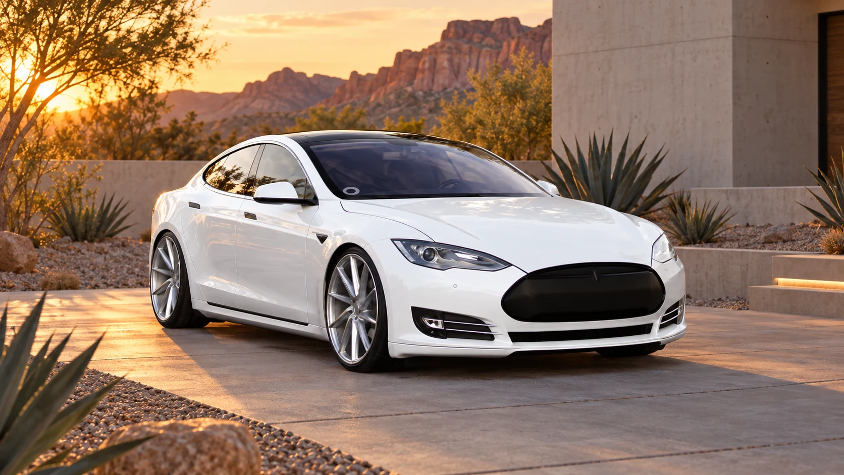 AI-generated view of a 2013 Tesla Model S P85 with Vossen CVT wheels