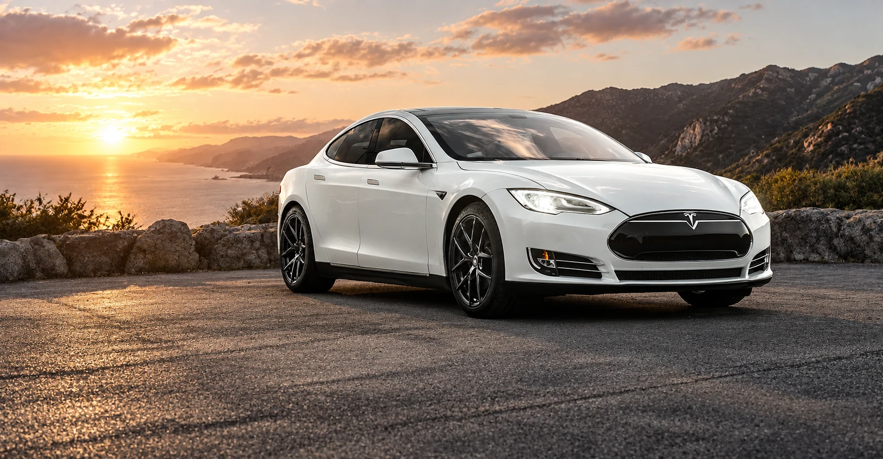 AI-generated view of a 2013 Tesla Model S P85+ with Vorsteiner VF-101 wheels