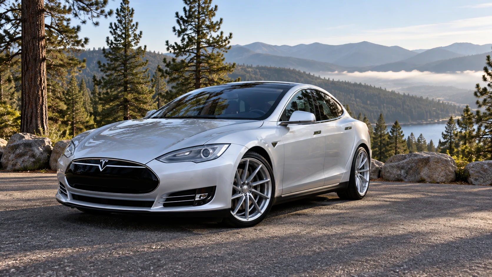 AI-generated view of a 2013 Tesla Model S P85 with Vossen CVT wheels