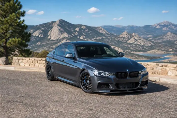 AI-generated view of a 2014 BMW 335i with MORR FS77 wheels