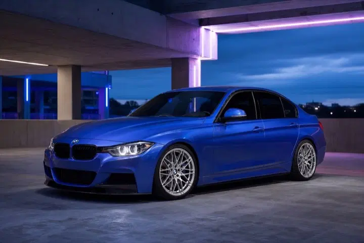 AI-generated view of a 2014 BMW 335i with VMR V801 wheels