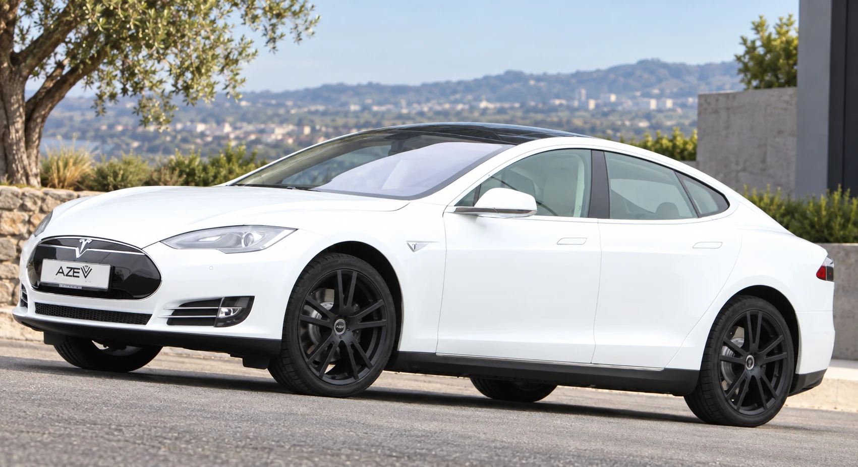 AI-generated view of a 2014 Tesla Model S 85 with AZEV P2 wheels