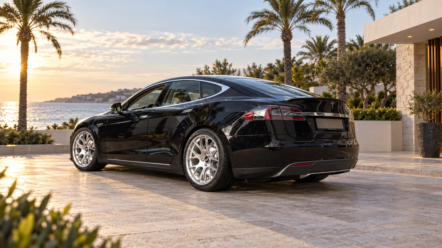 AI-generated view of a 2014 Tesla Model S 85 with BBS CH-R wheels
