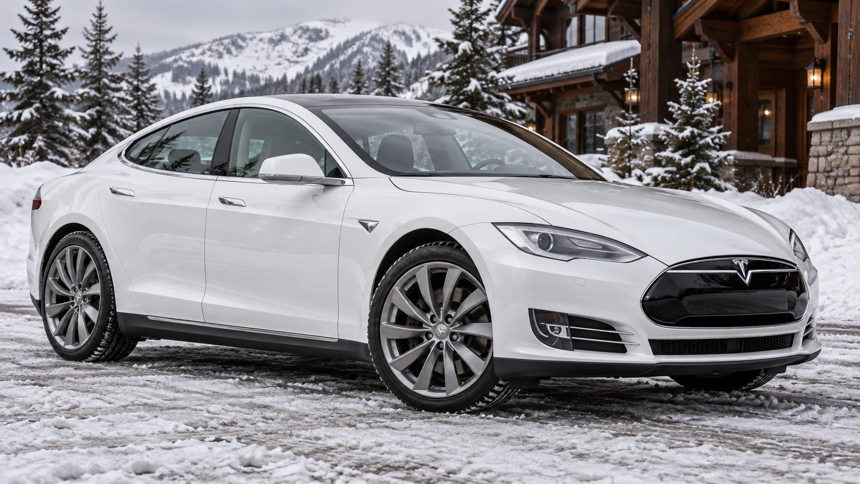 AI-generated view of a 2014 Tesla Model S 85 with Rial Lugano OE Cap wheels