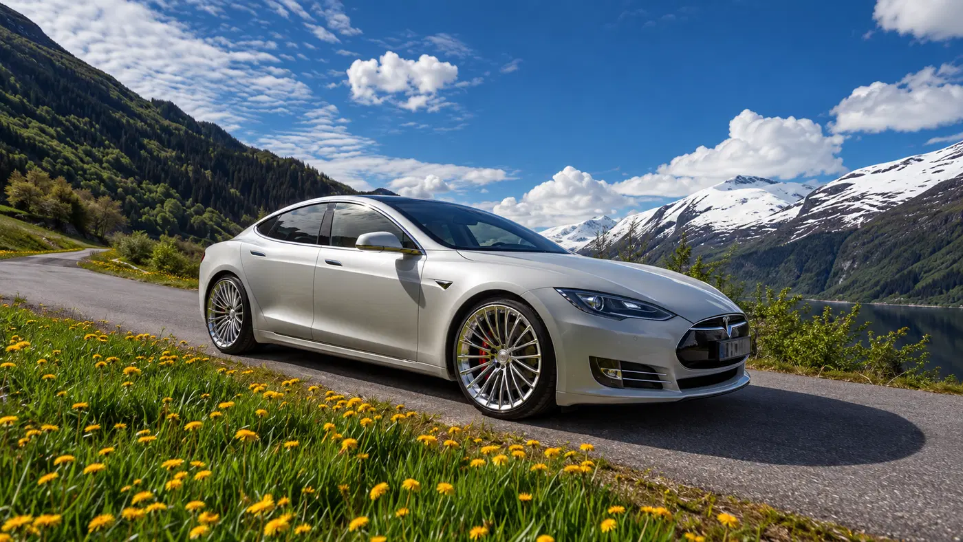 AI-generated view of a 2014 Tesla Model S with Breyton LS wheels