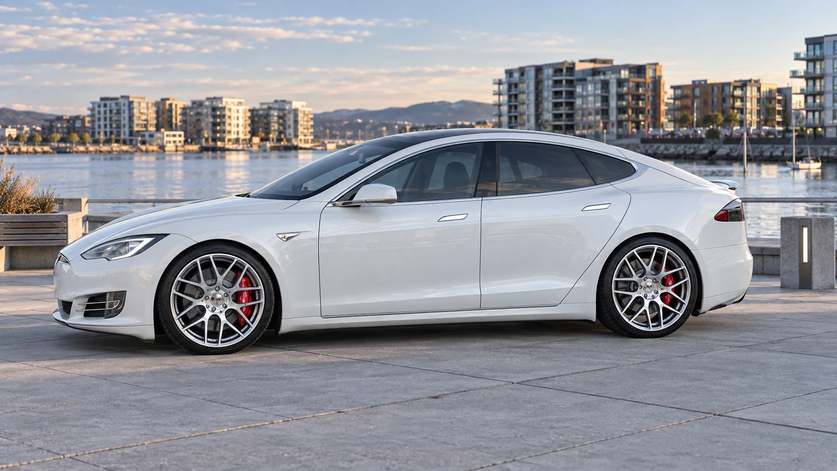 AI-generated view of a 2014 Tesla Model S with TSW Nürburgring wheels