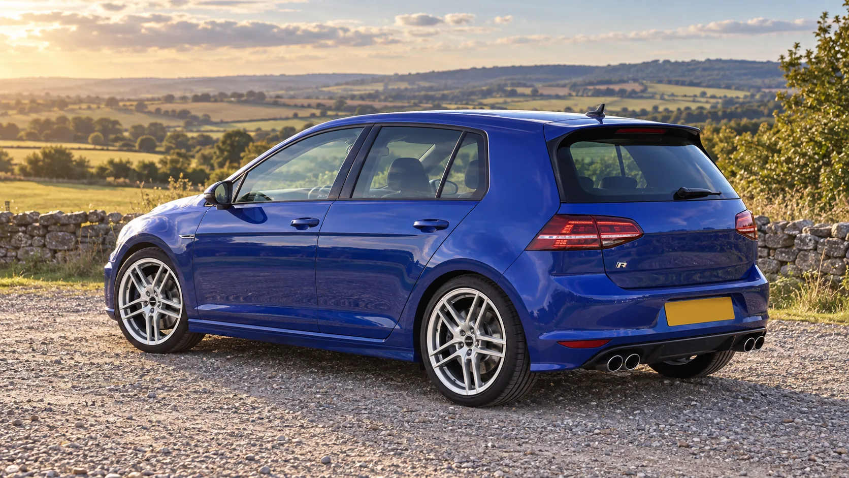 AI-generated view of a 2014 Volkswagen Golf R with Borbet LW wheels