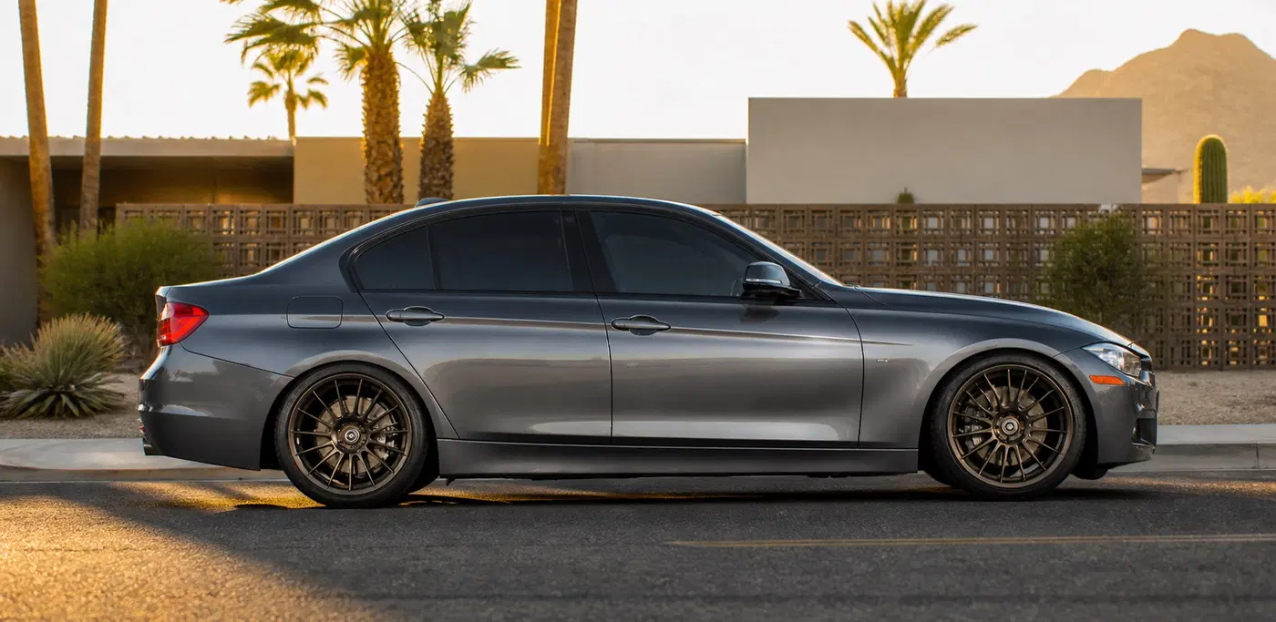 AI-generated view of a 2015 BMW 335i with HRE FF15 IPA wheels