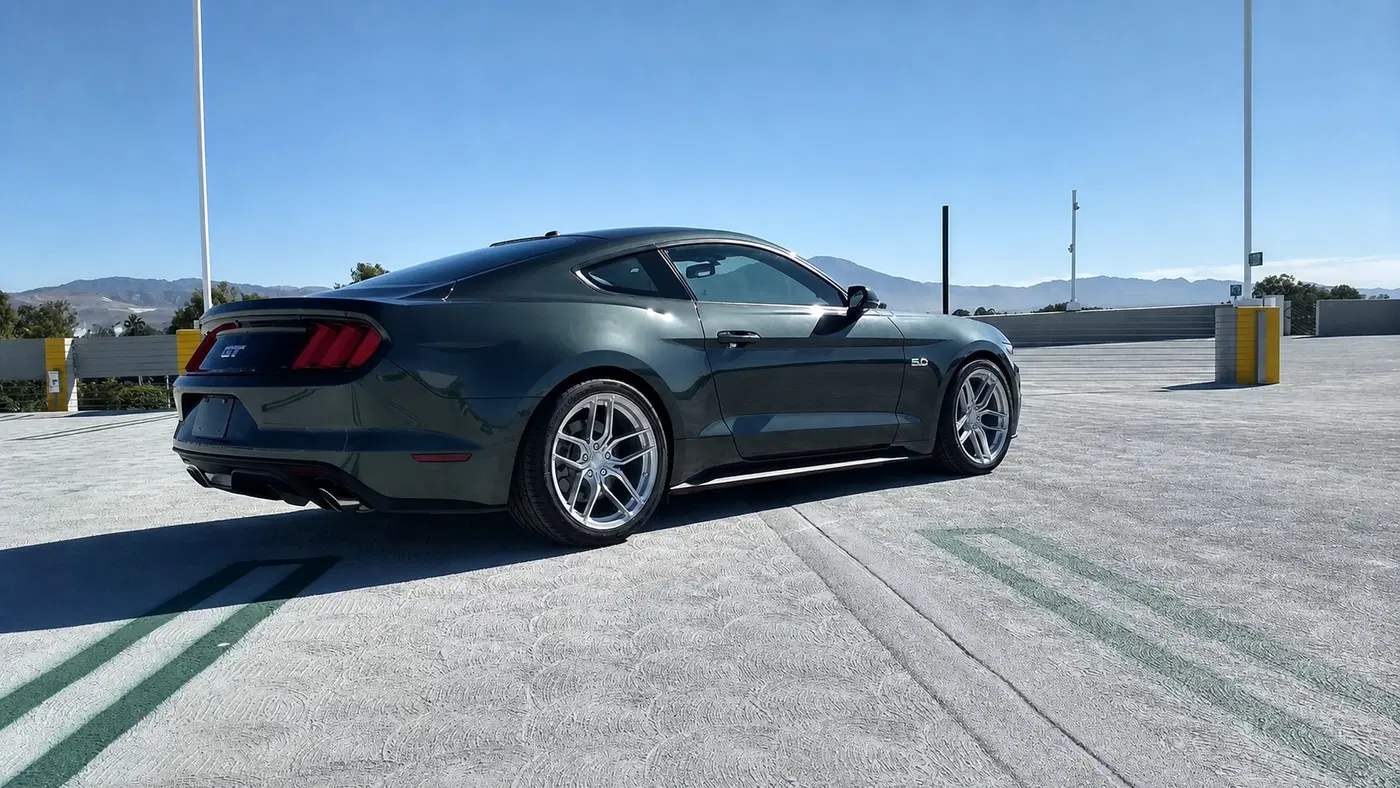 AI-generated view of a 2015 Ford Mustang GT with Stance SF03 wheels