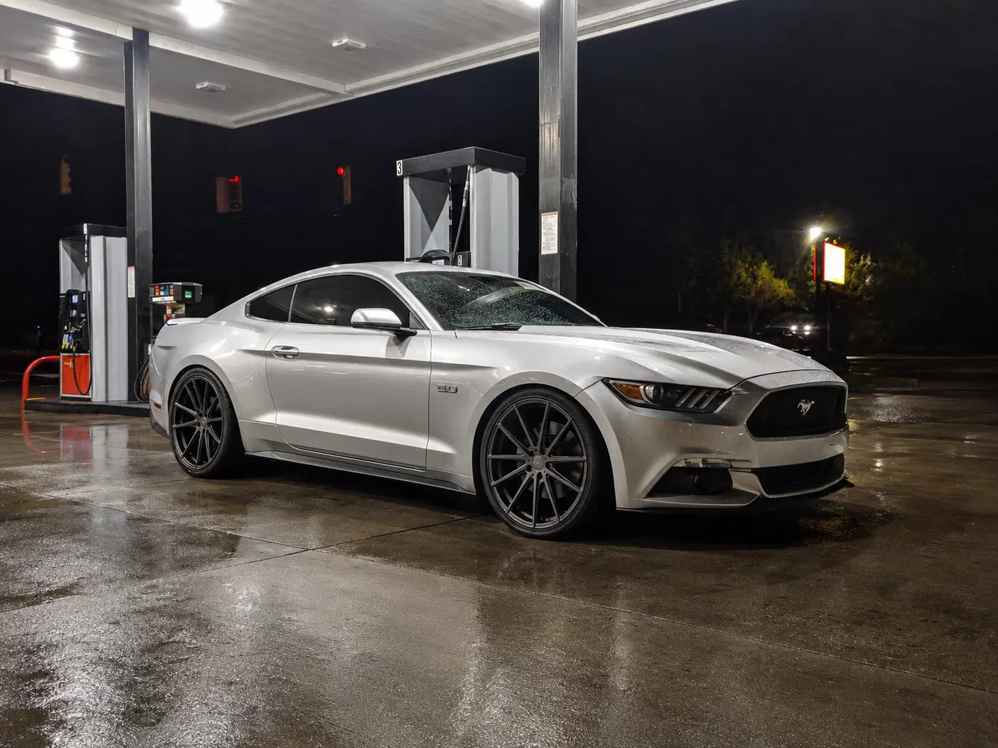 AI-generated view of a 2015 Ford Mustang GT with TSW Bathurst wheels
