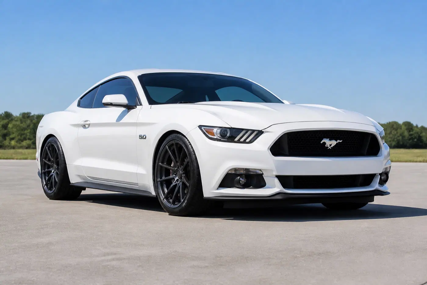 AI-generated view of a 2015 Ford Mustang GT Premium with TSW Bathurst wheels