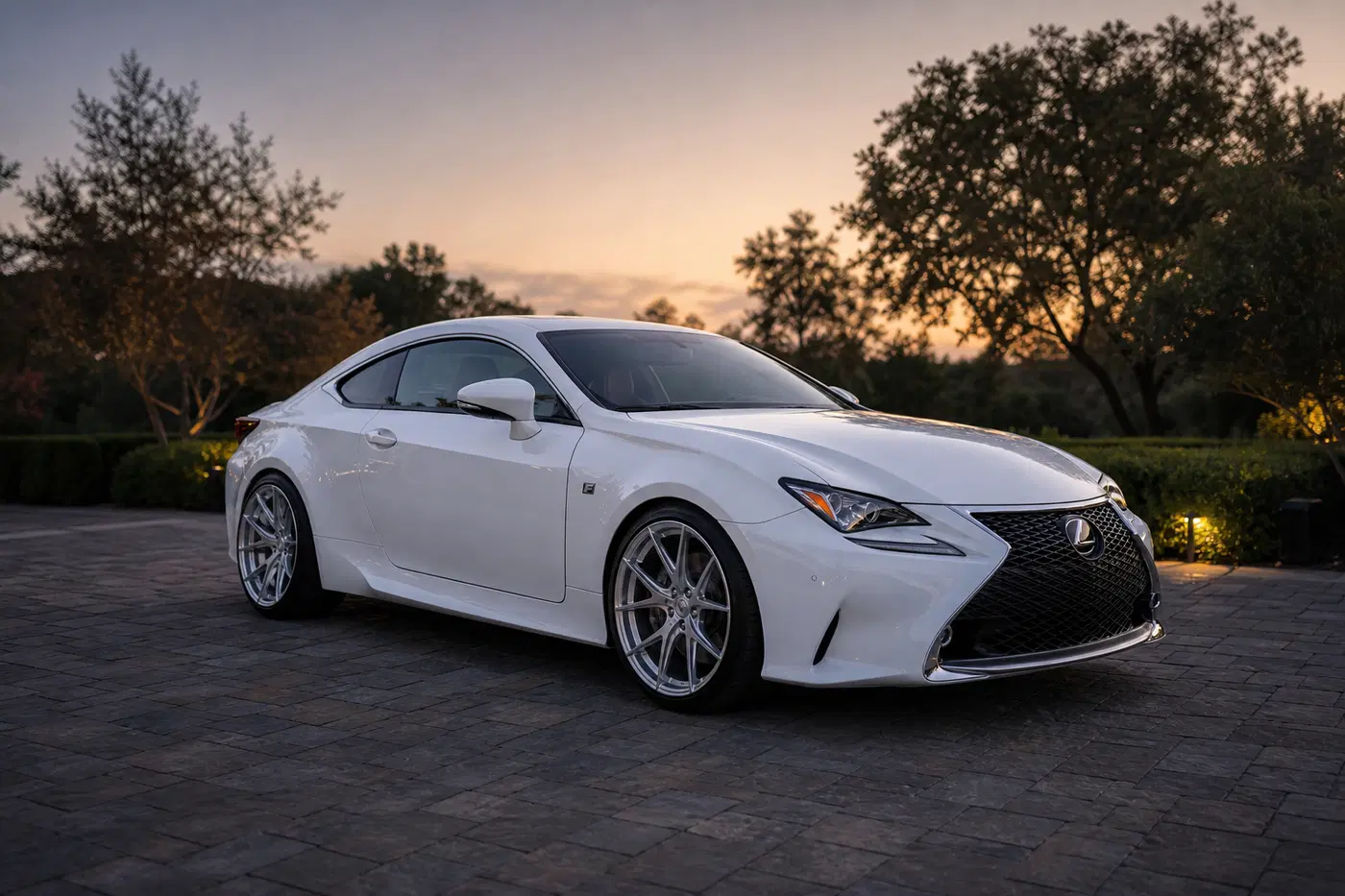 AI-generated view of a 2015 Lexus RC 350 F Sport RWD with TSW Bathurst wheels