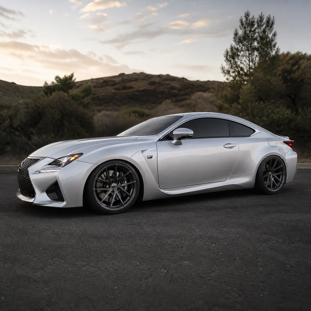AI-generated view of a 2015 Lexus RC F with Stance N/A wheels