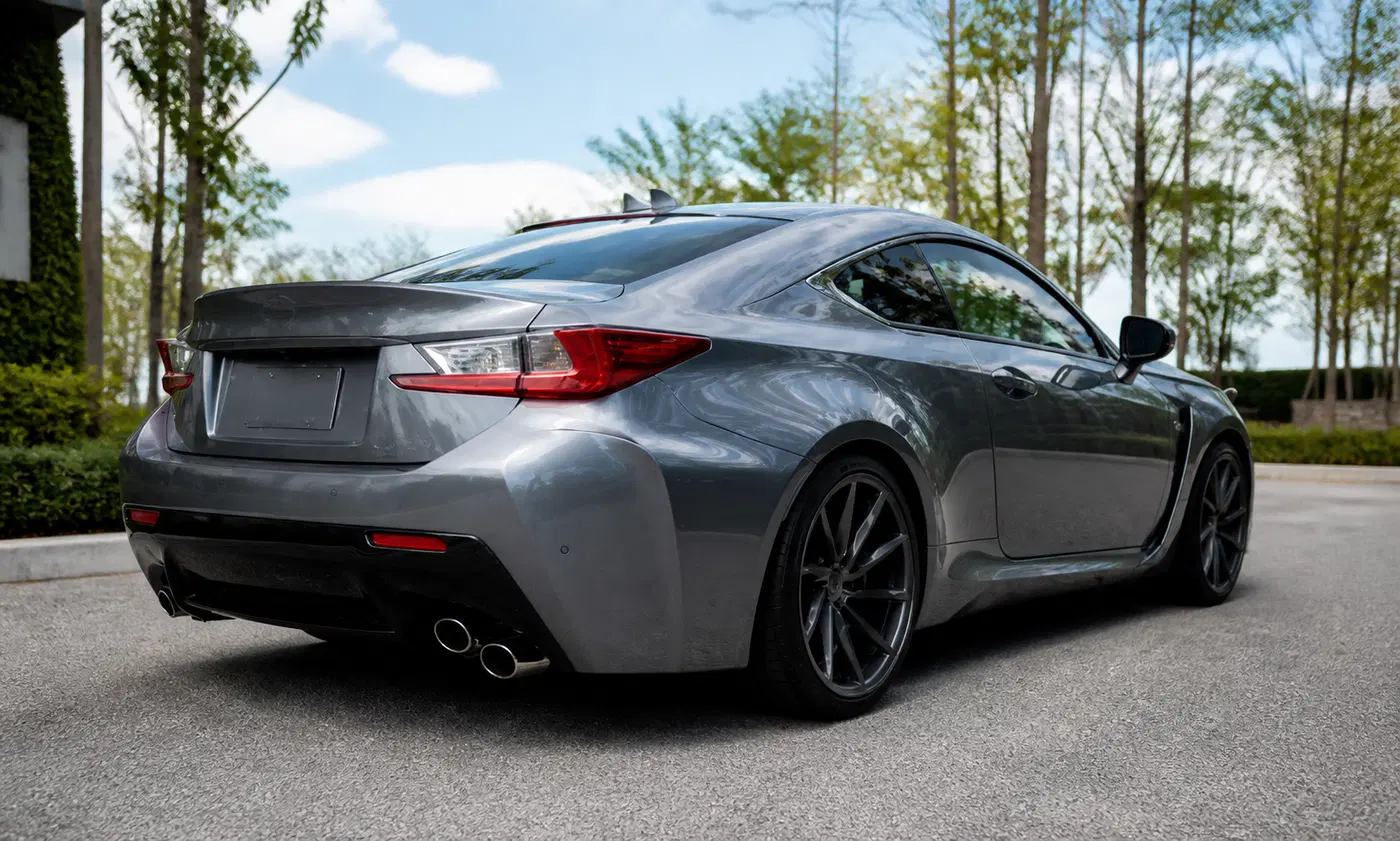 AI-generated view of a 2015 Lexus RC F with Vossen CVT wheels