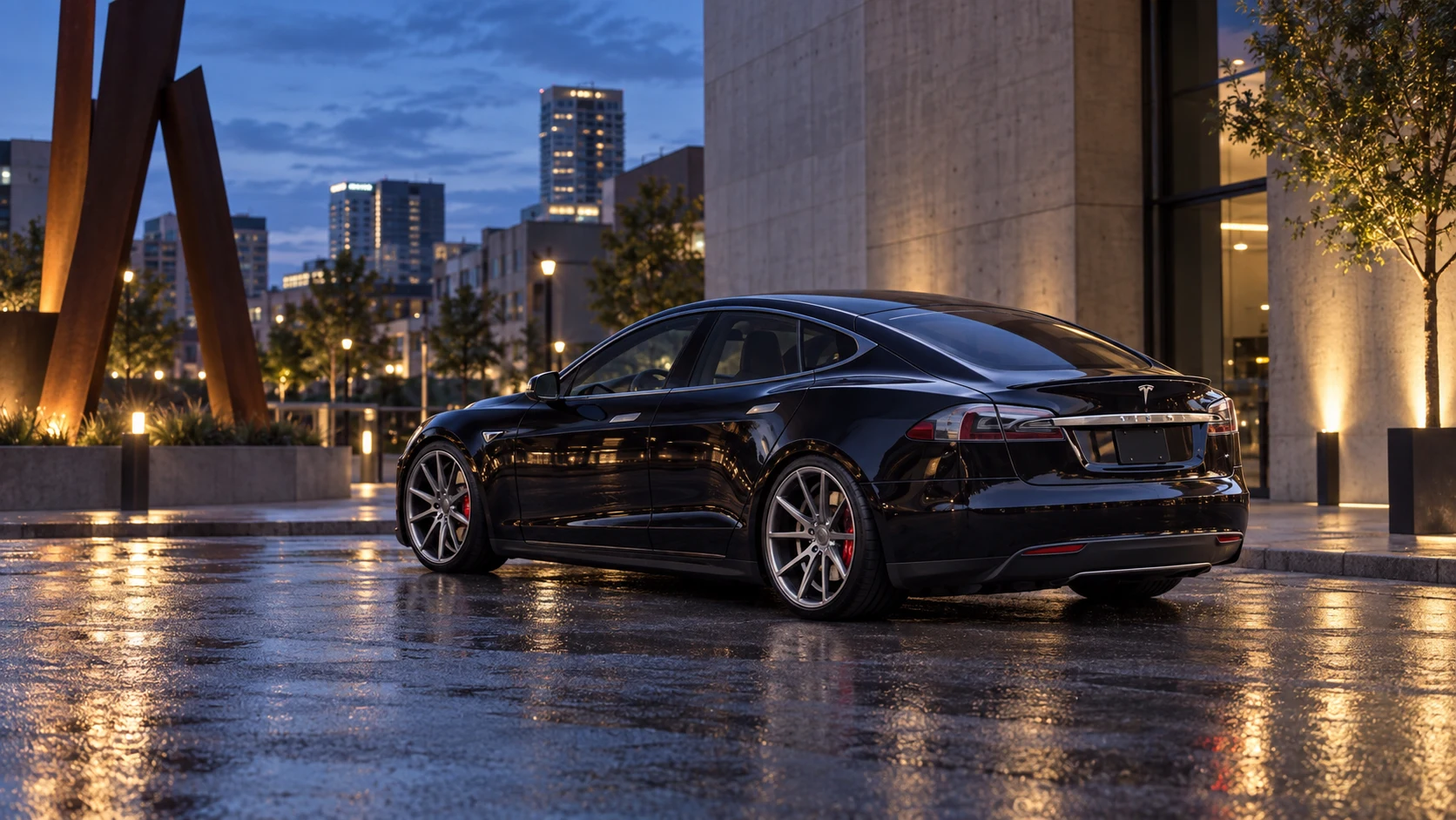 AI-generated view of a 2015 Tesla Model S P85D with Vossen VFS-1 wheels