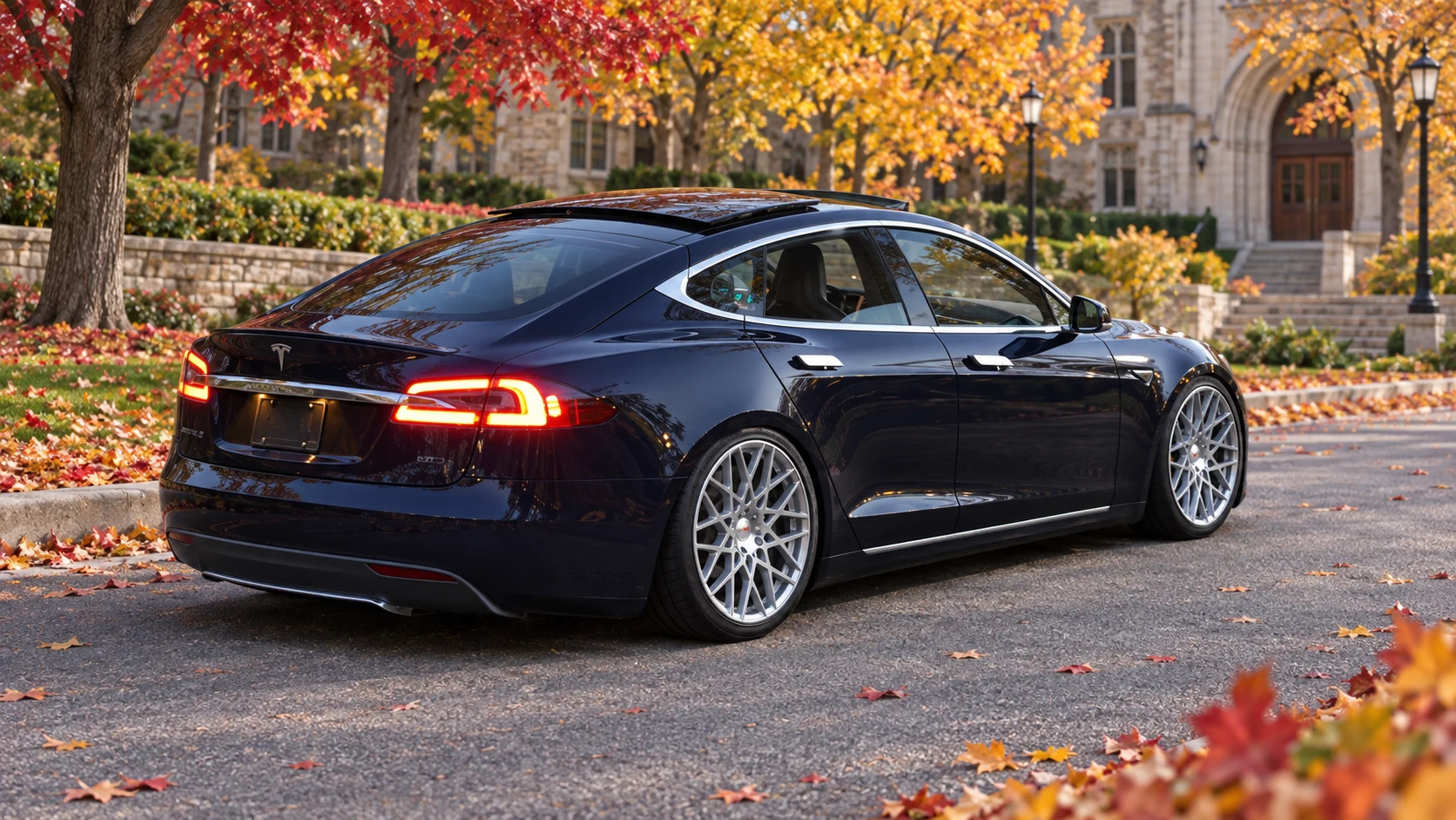 AI-generated view of a 2015 Tesla Model S 85D with TSW Vale wheels