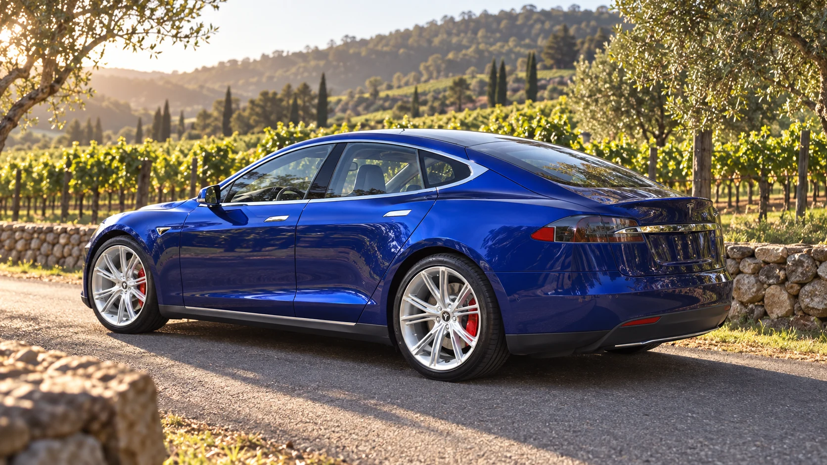 AI-generated view of a 2015 Tesla Model S P90D with Niche Ritz wheels