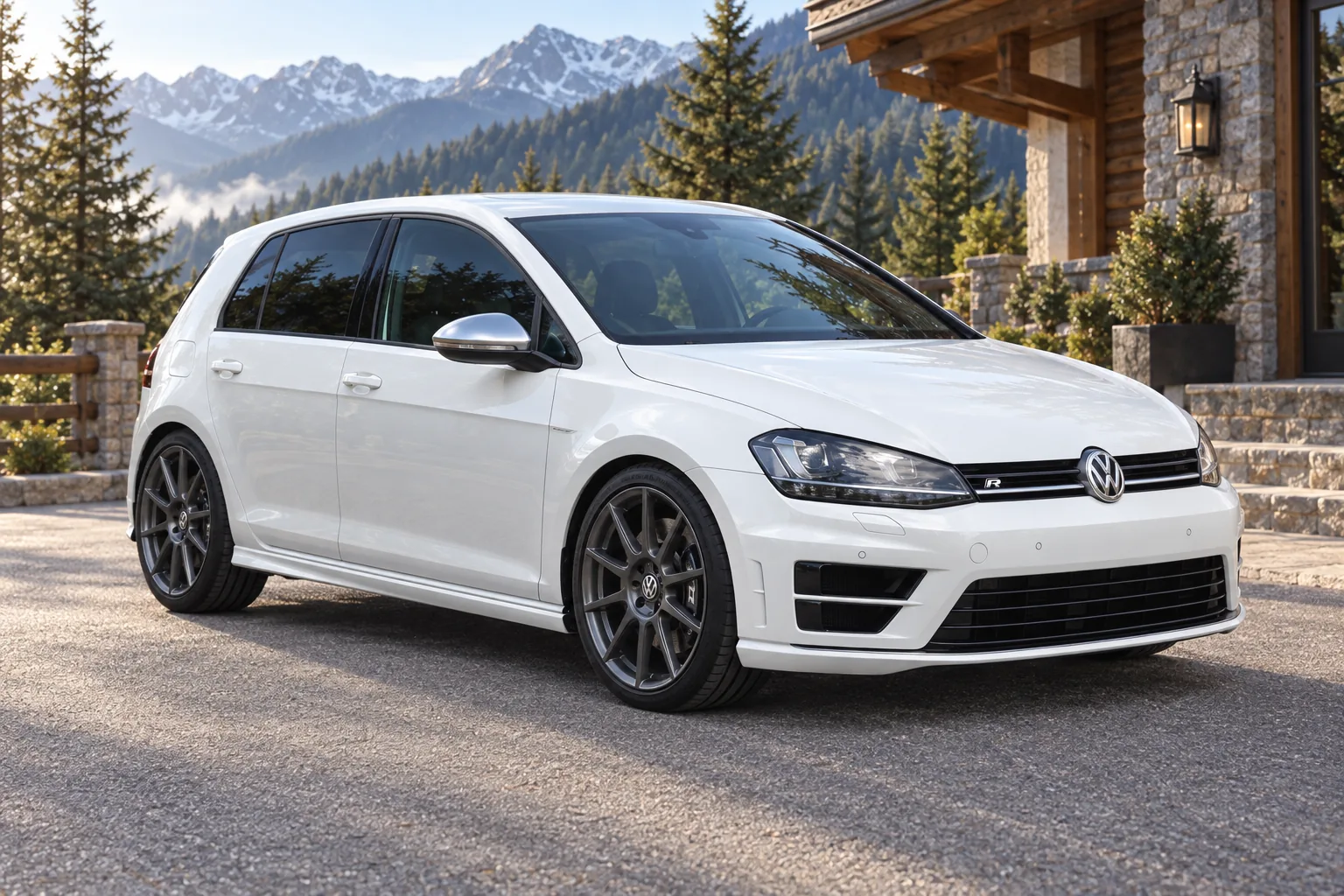 AI-generated view of a 2015 Volkswagen Golf R with Volkswagen Motorsport wheels