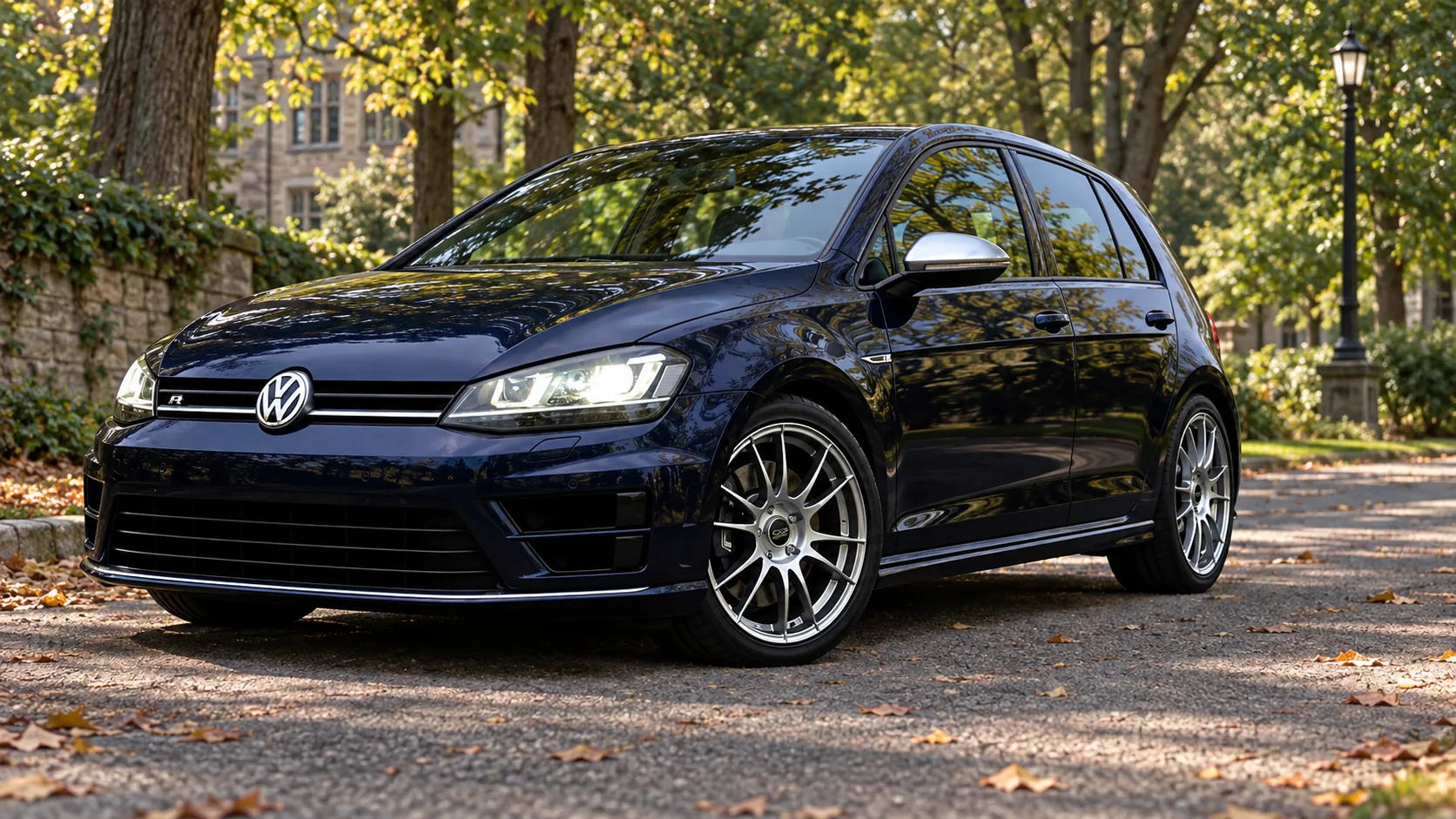AI-generated view of a 2015 Volkswagen Golf R with OZ Racing Ultraleggera wheels