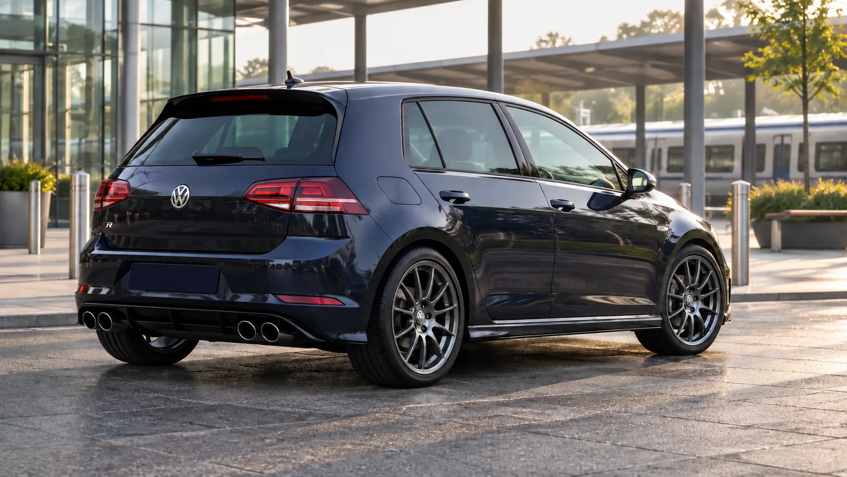 AI-generated view of a 2015 Volkswagen Golf R with Volkswagen Racing Motorsport wheels