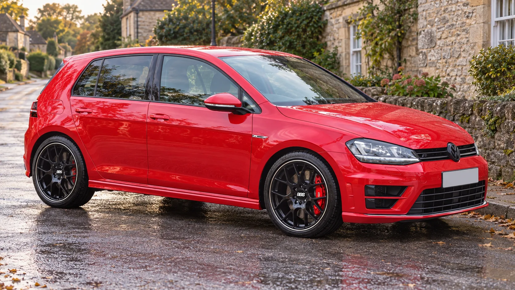 AI-generated view of a 2015 Volkswagen Golf R with BBS CH-R wheels