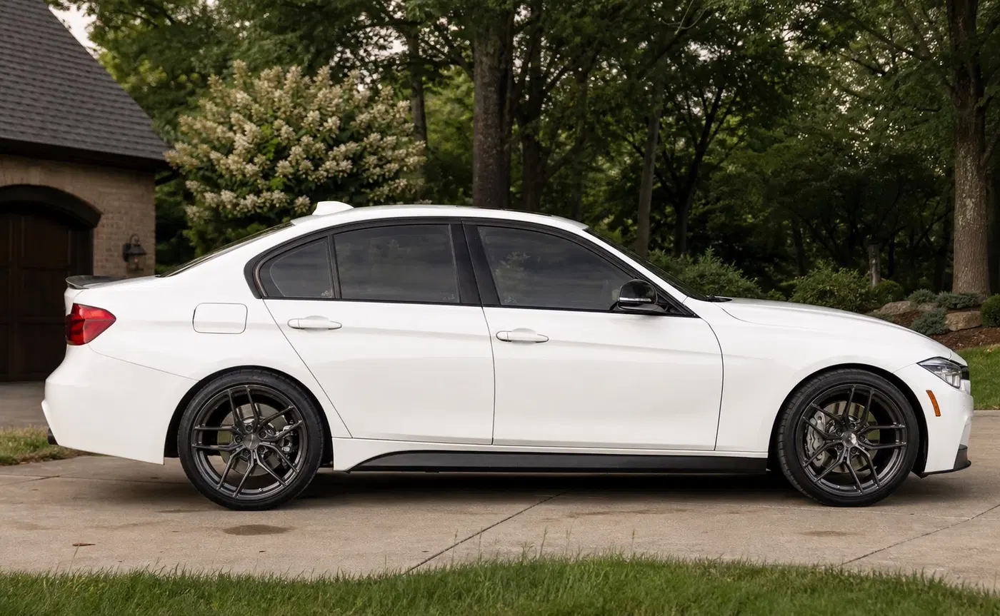 AI-generated view of a 2016 BMW 340i M Sport with Stance SF03 wheels
