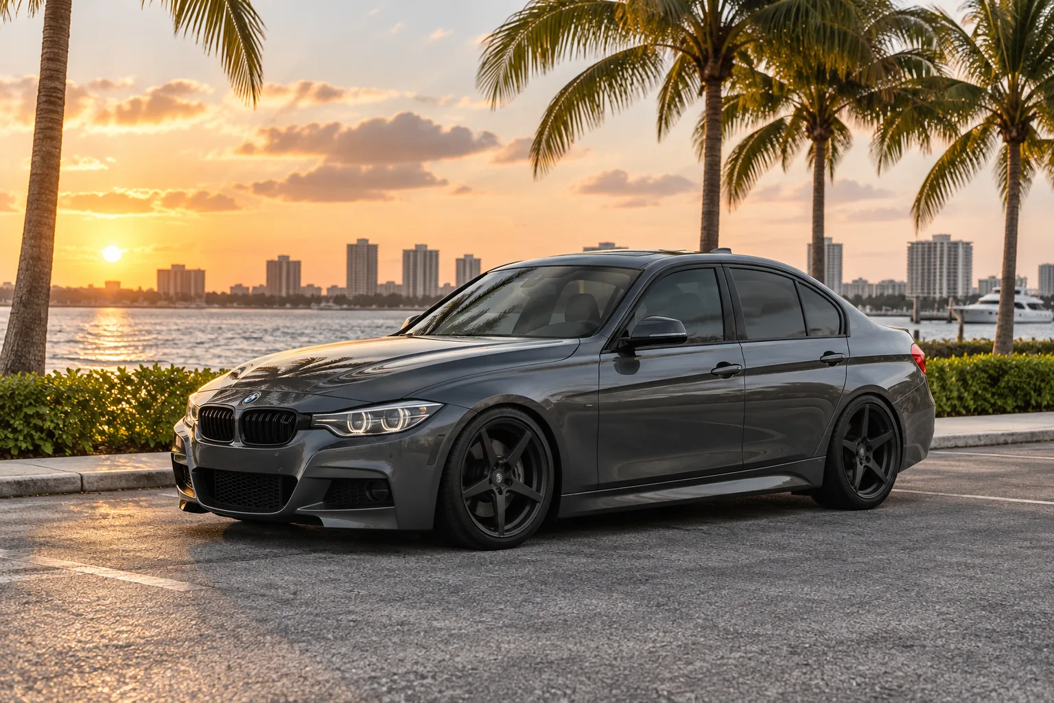 AI-generated view of a 2016 BMW 340i M Sport with Velgen Classic 5 wheels