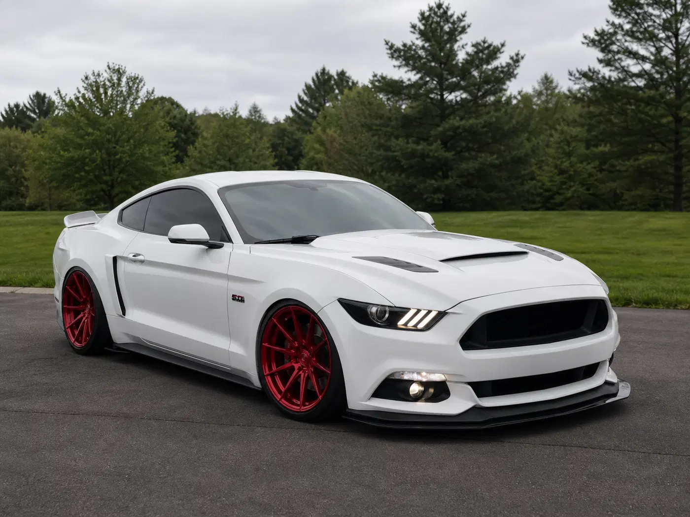 AI-generated view of a 2016 Ford Mustang GT Premium Performance Pack with Project 6GR Fives wheels