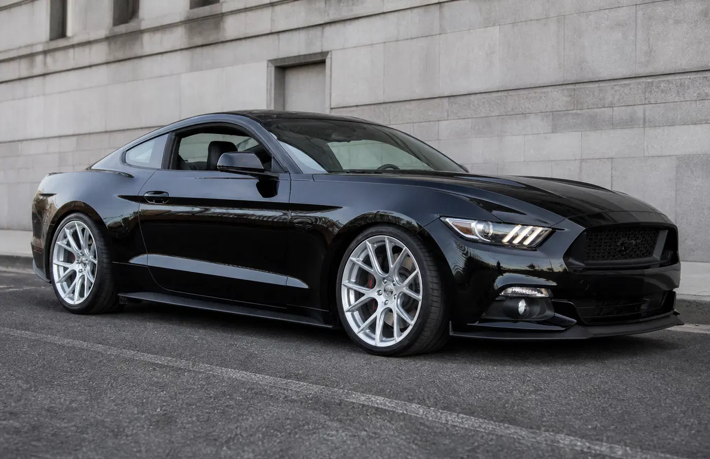 AI-generated view of a 2016 Ford Mustang with Vossen VFS-6 wheels
