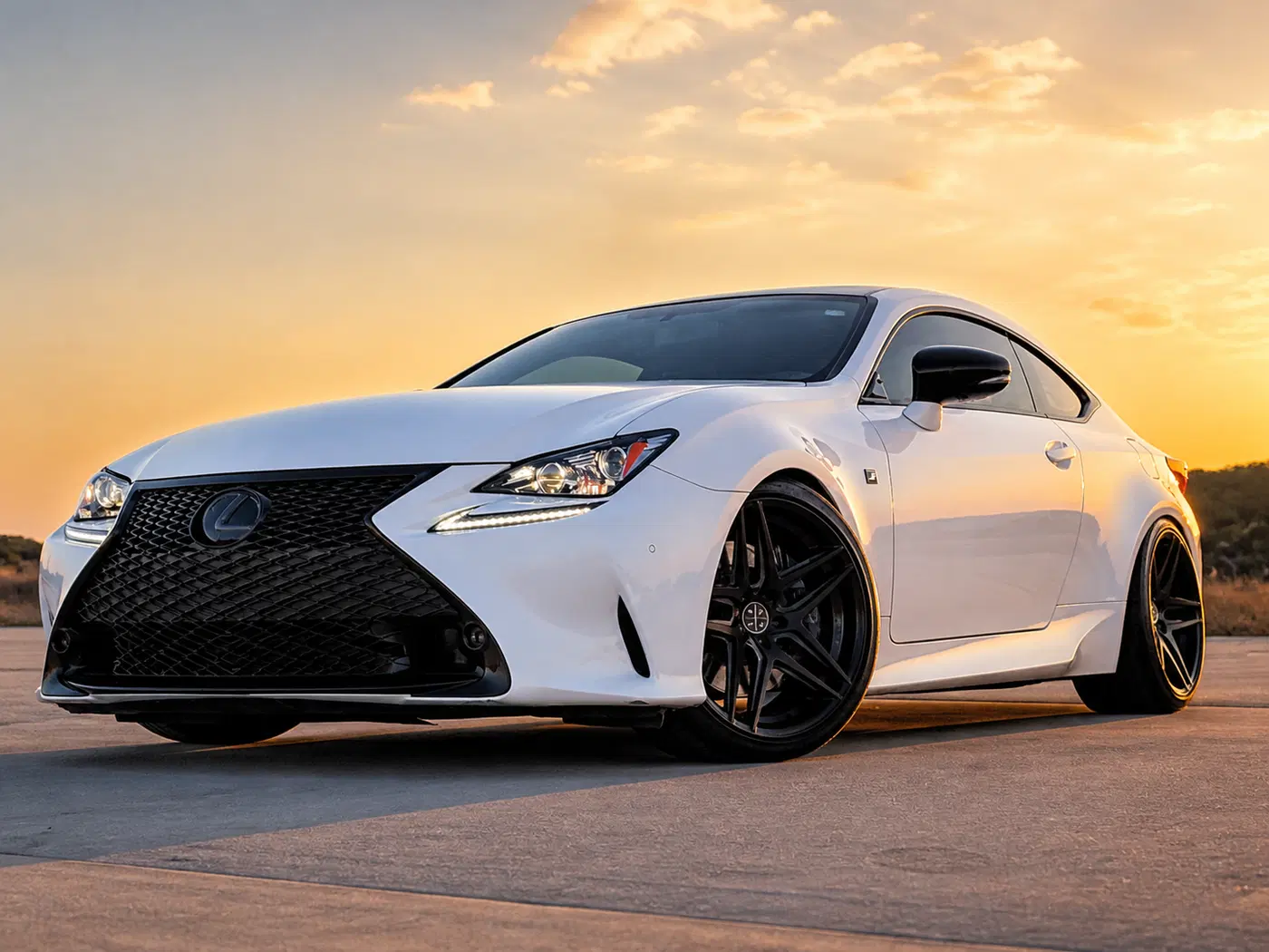 AI-generated view of a 2016 Lexus RC 350 F Sport RWD with Blaque Diamond BD-8 wheels