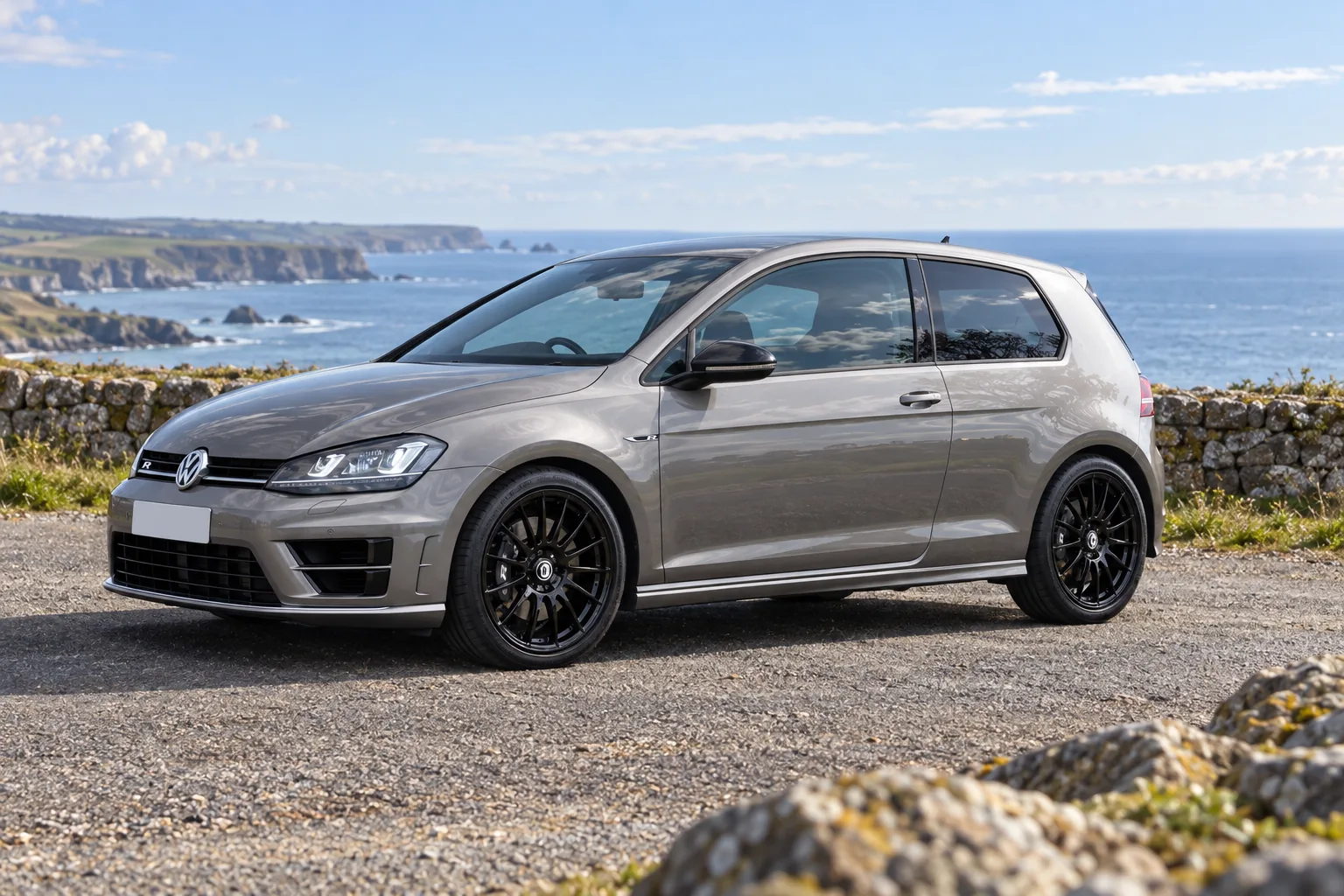 AI-generated view of a 2016 Volkswagen Golf R with Team Dynamics Pro Race 1.2 wheels