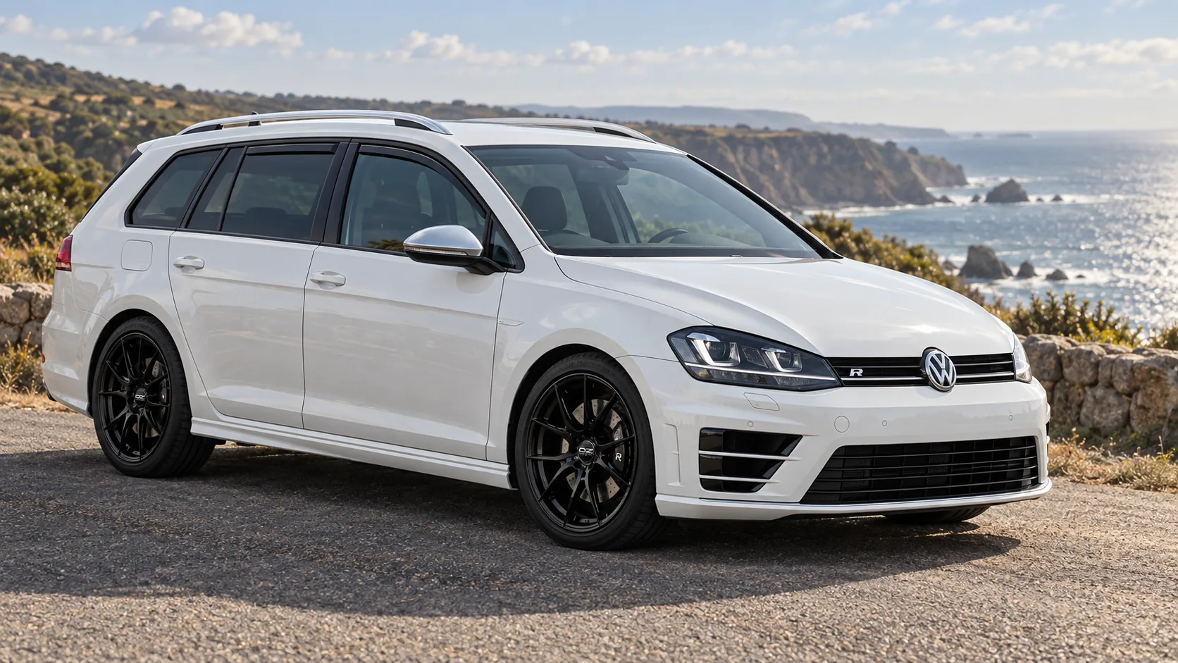AI-generated view of a 2016 Volkswagen Golf R Estate with OZ Racing Leggera HLT wheels