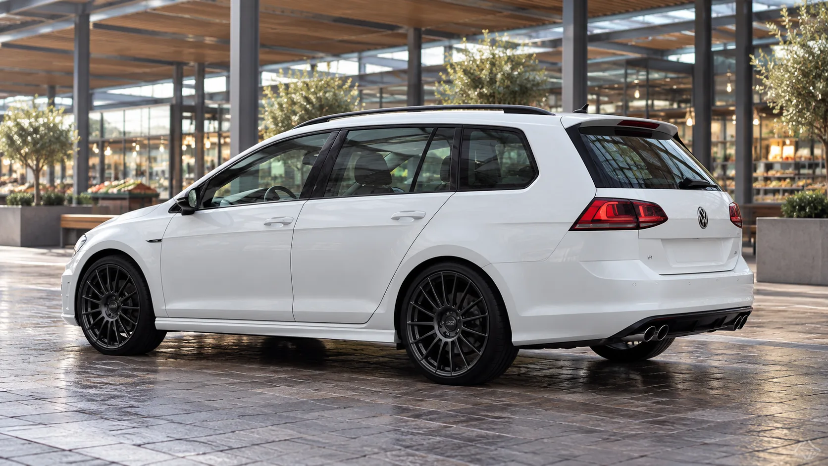 AI-generated view of a 2016 Volkswagen Golf R Estate with OZ Racing Superturismo LM wheels