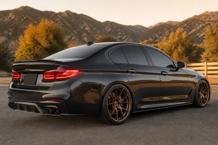 AI-generated view of a 2017 BMW 540i with Aodhan AFF7 wheels