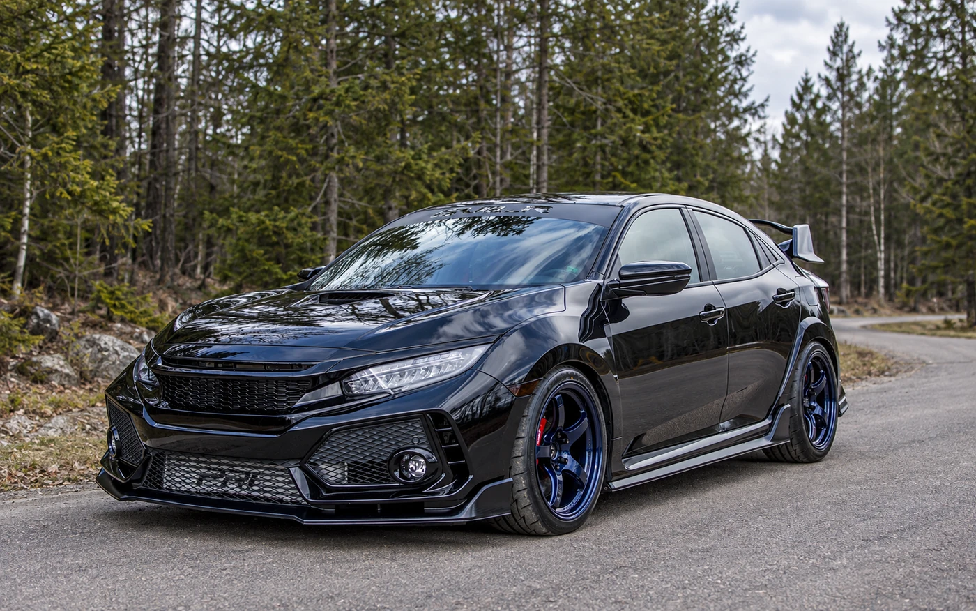 AI-generated view of a 2017 Honda Civic Type R with Gram Lights 57CR wheels