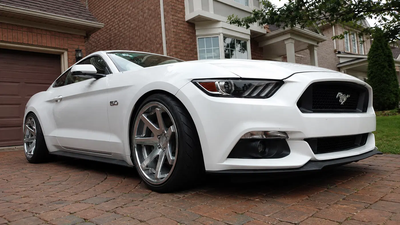 AI-generated view of a 2017 Ford Mustang GT Premium with Ferrada FR1 wheels