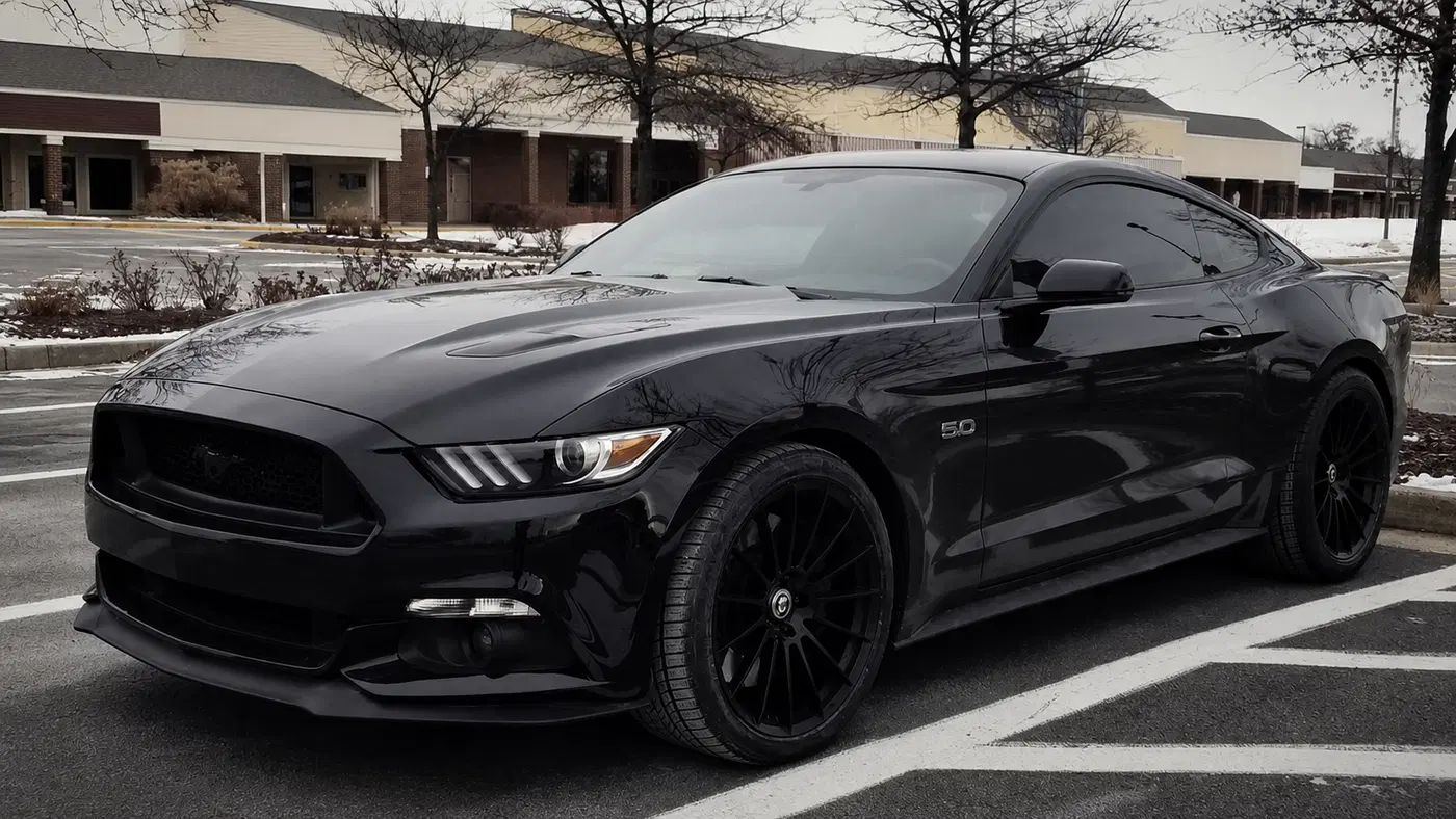 AI-generated view of a 2017 Ford Mustang GT Performance Package with HRE FF15 wheels