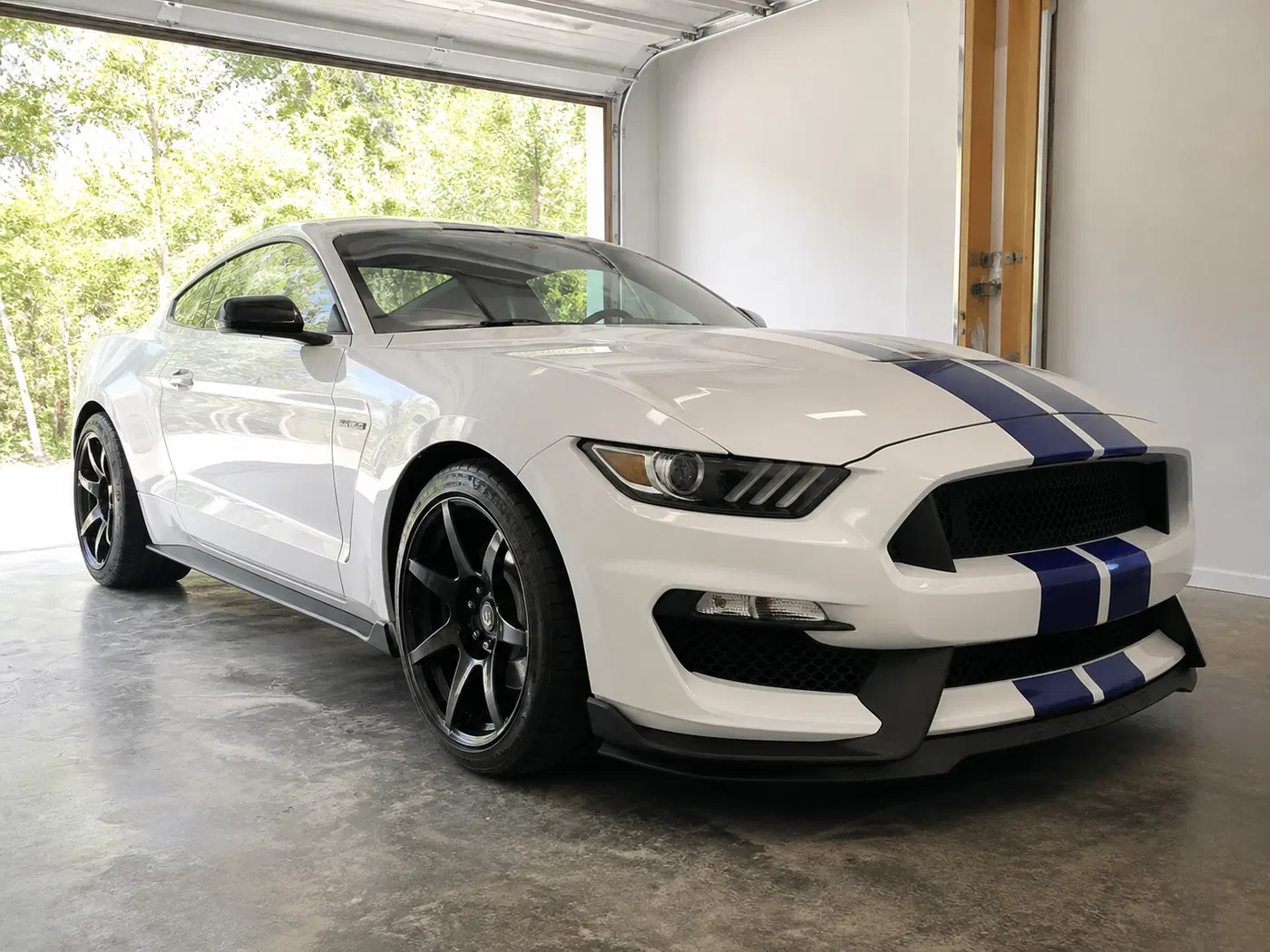 AI-generated view of a 2017 Ford Mustang Shelby GT350 with SVE R350 wheels