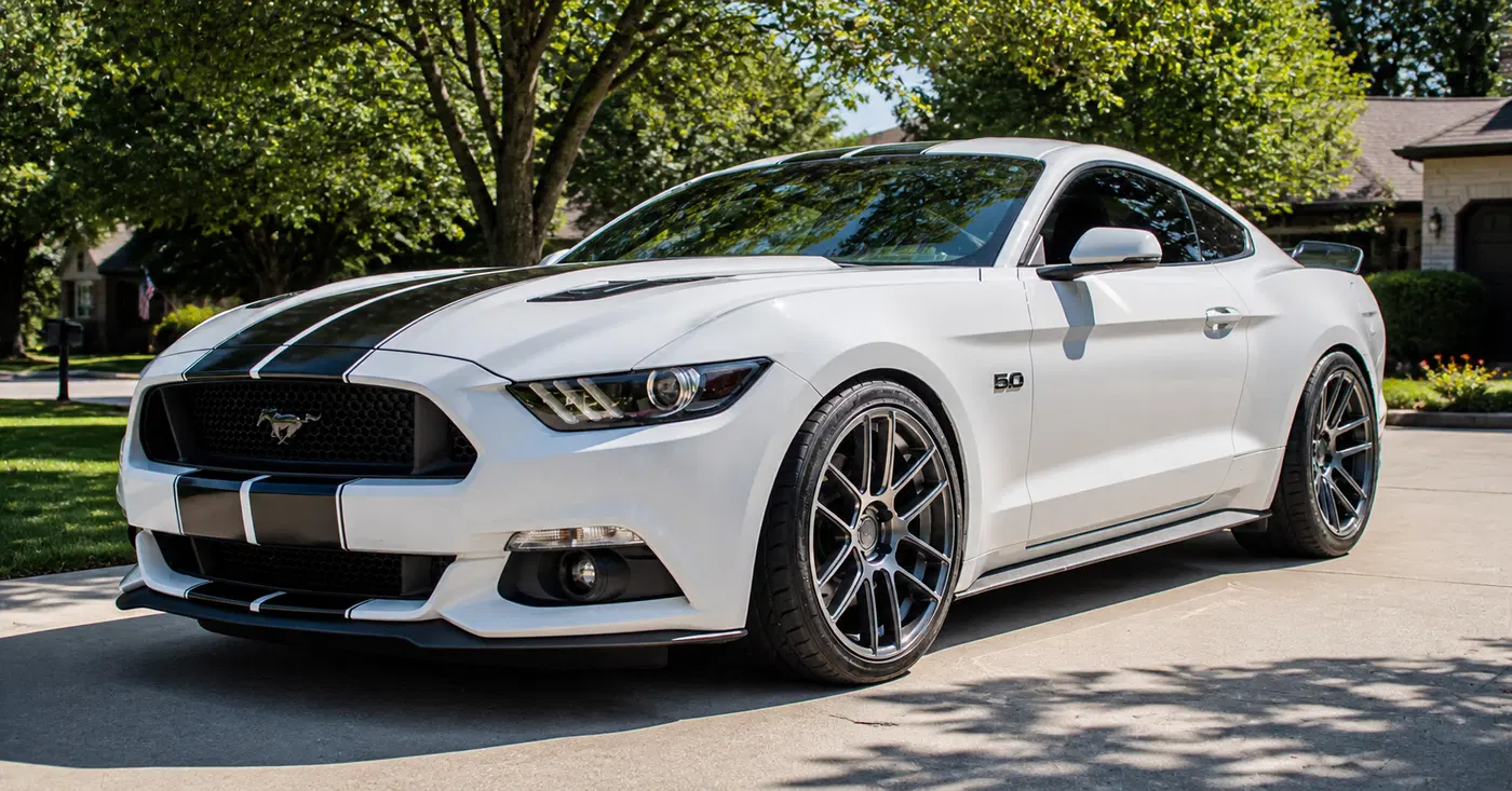 AI-generated view of a 2017 Ford Mustang GT with Velgen N/A wheels