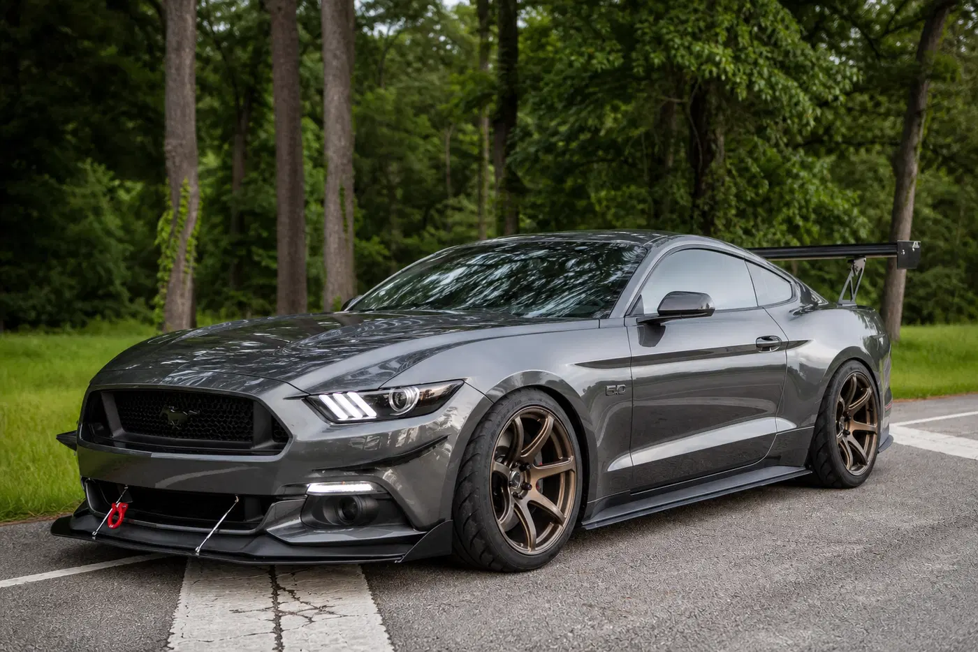 AI-generated view of a 2017 Ford Mustang GT Performance Pack with Work T7R wheels