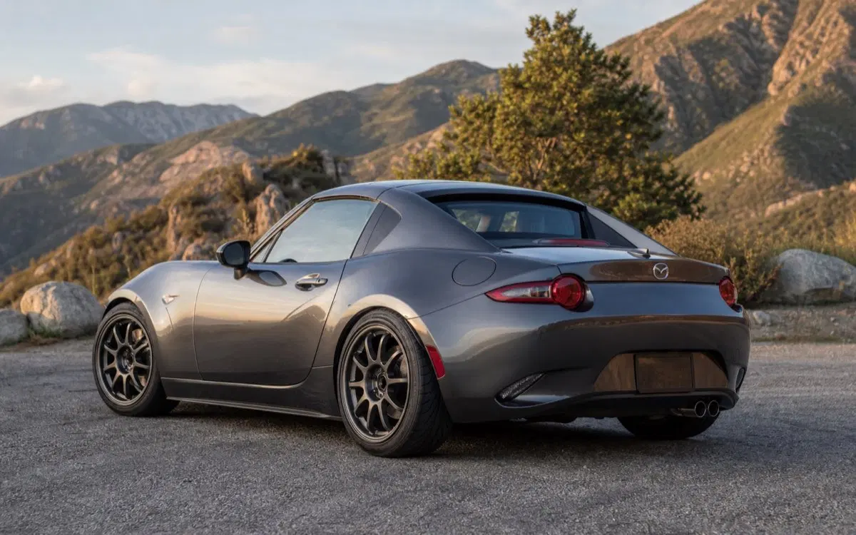 AI-generated view of a 2017 Mazda MX-5 Miata RF with Rota Grid wheels