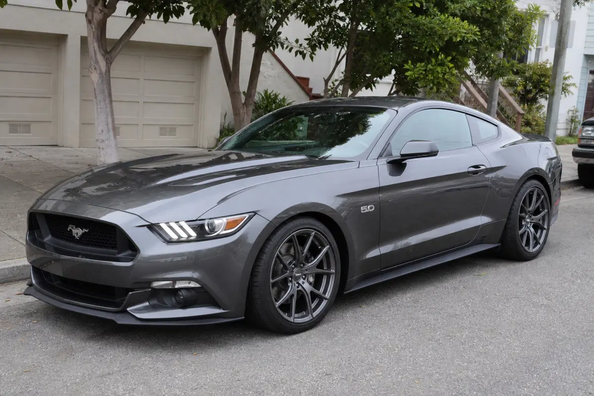 AI-generated view of a 2017 Ford Mustang GT with Ford OEM GT350 wheels