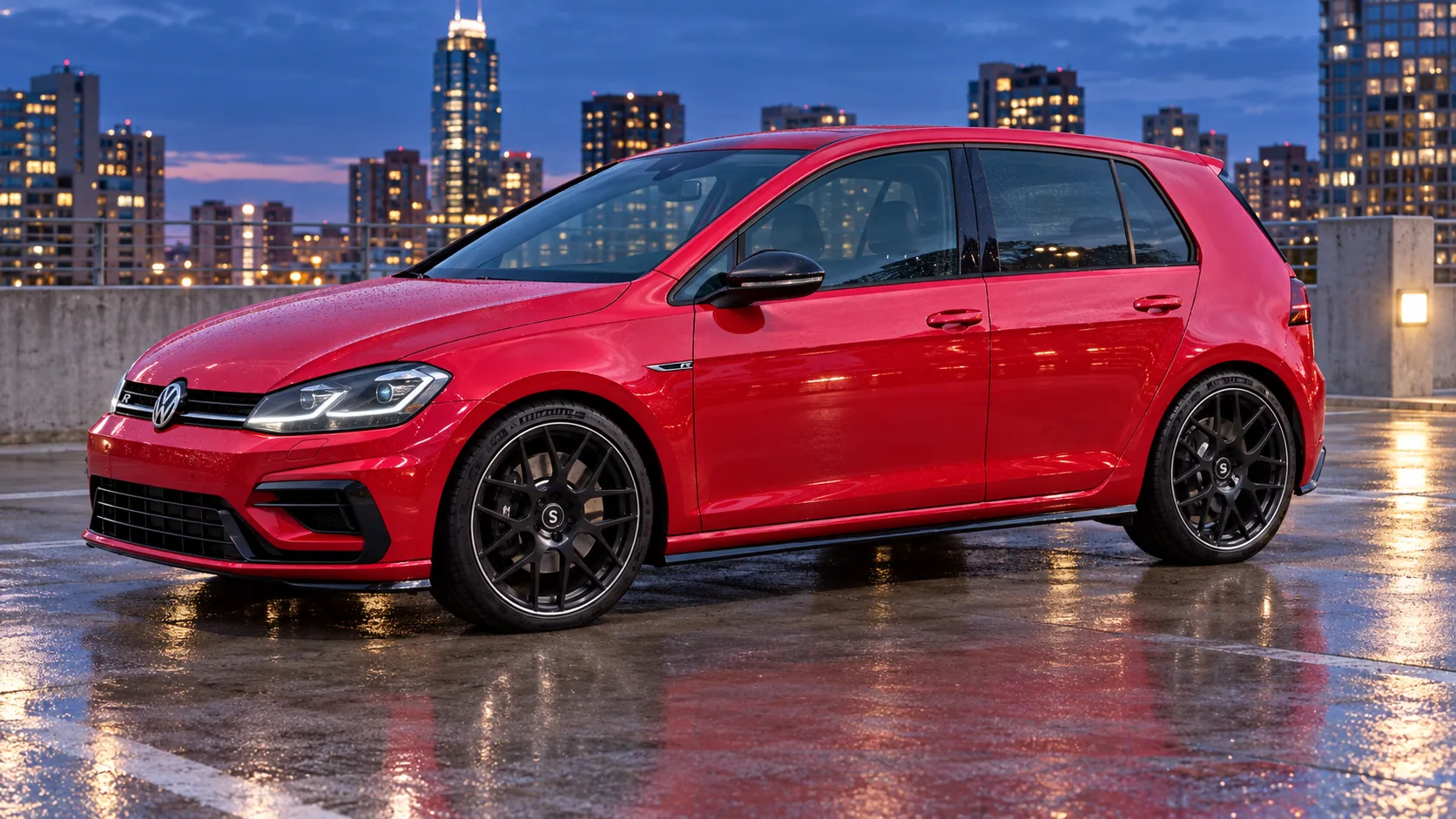AI-generated view of a 2017 Volkswagen Golf R Mk7.5 with Cades Bern wheels