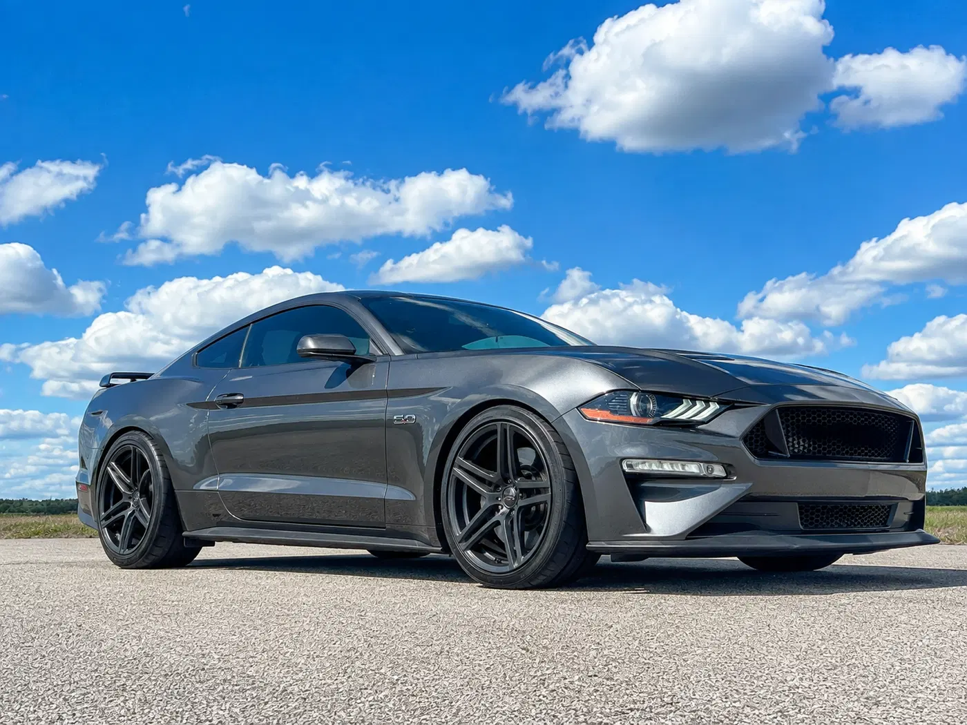 AI-generated view of a 2018 Ford Mustang GT with Ace AFF02 wheels