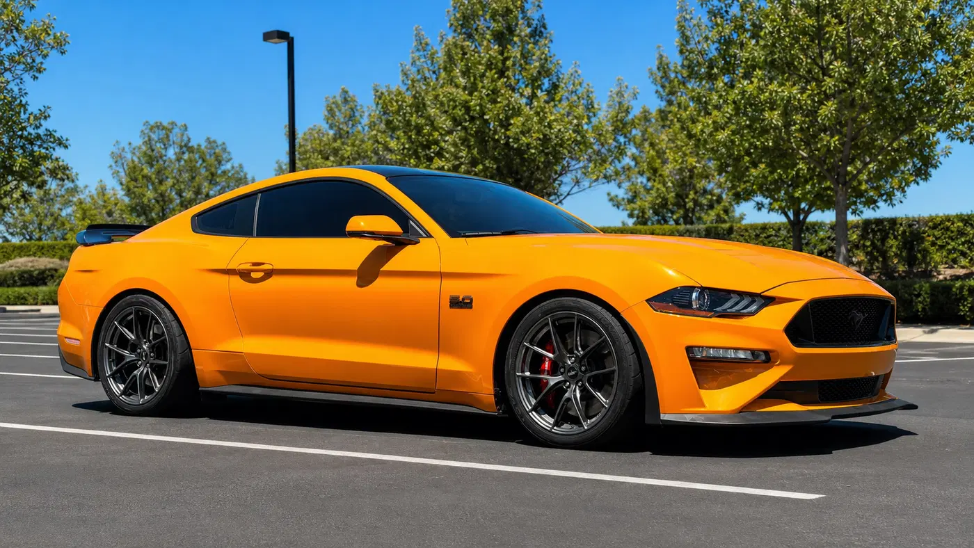 AI-generated view of a 2018 Ford Mustang GT with APEX VS-5RS wheels