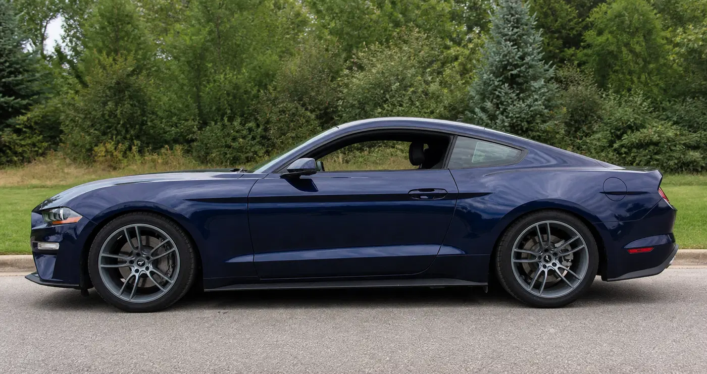 AI-generated view of a 2018 Ford Mustang GT Premium with LMR GT7 wheels